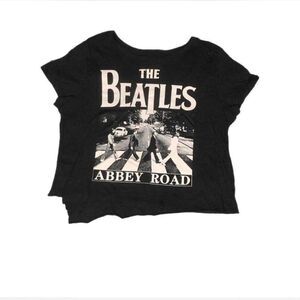 Official The Beatles Abbey Road T Shirt Dark Gray Cropped Jagged Hem Size M